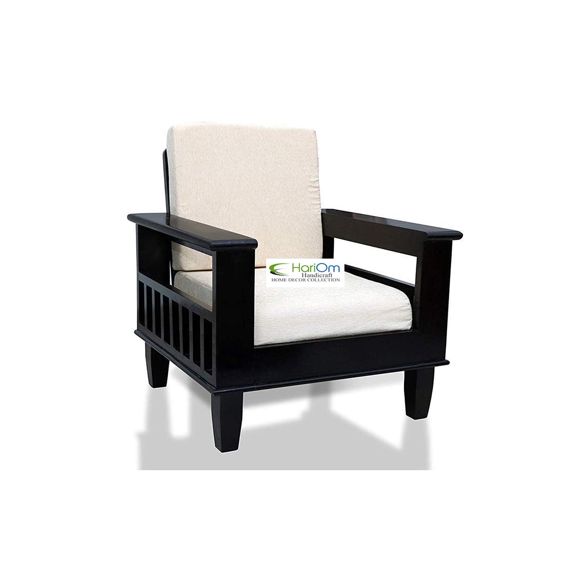 KendalWood Furniture Walnut Black Finish Solid Sheesham Wood 3+1+1 5 Seater Sofa Set with Cushions