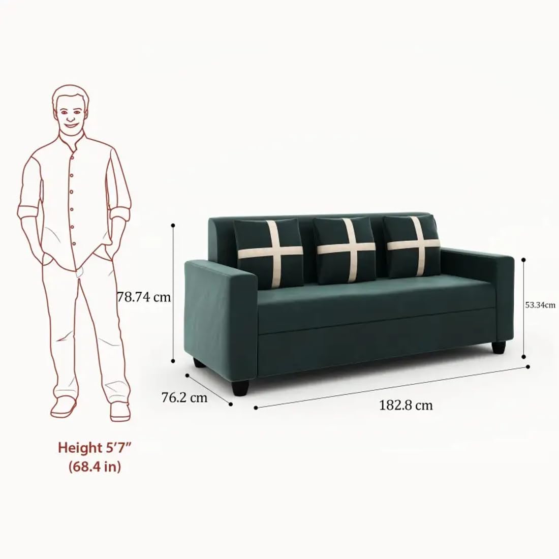 5 Seater Fabric Sofa Set for Living Room Furniture | 3 + 1 + 1 Sofa Set | Wooden Sofa for Home & Office