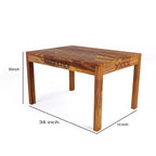Sheesham Wood Dining Table(34x34) with 3 Chairs & 1 Bench | 4 Seater Dining Set | Wooden Dining Table with Chair - Dining Room Furniture