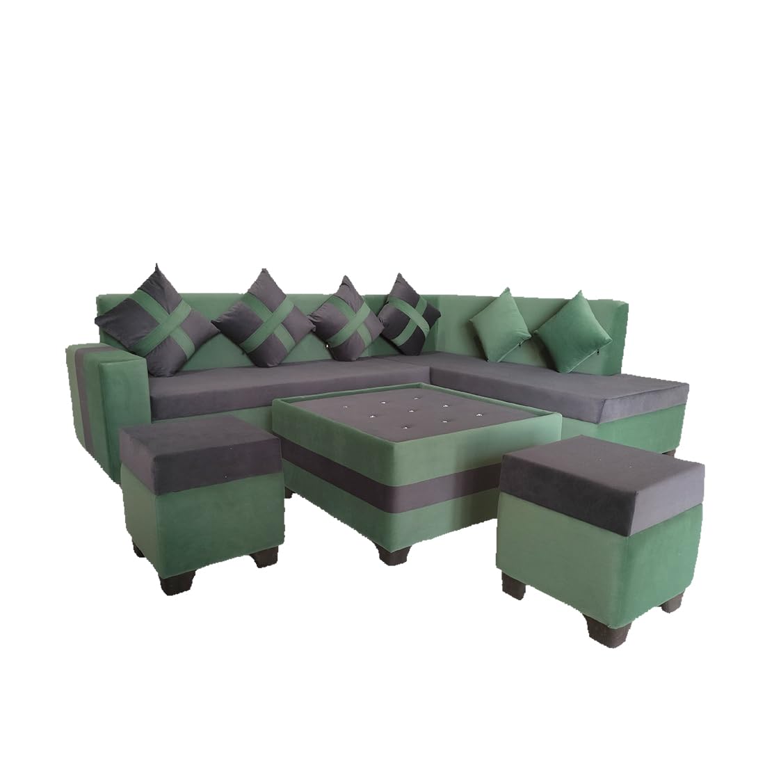 8 Seater Sofa Set, L Shape Sofa (Right Facing) 2 Ottoman, 6 Small Pillow with Coffee Table | Sofa for Home & Office Furniture