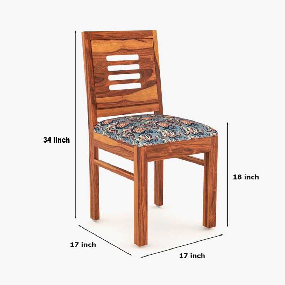Modern Home Furniture | Solid Wood Dining Chair Set of 2 | Study Chair for Home & Office | Honey Finish with Printed Cushions