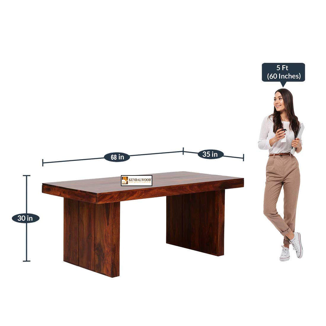 Sheesham Wood Honey Finish Dining Table with 6 Chairs and White Cushion