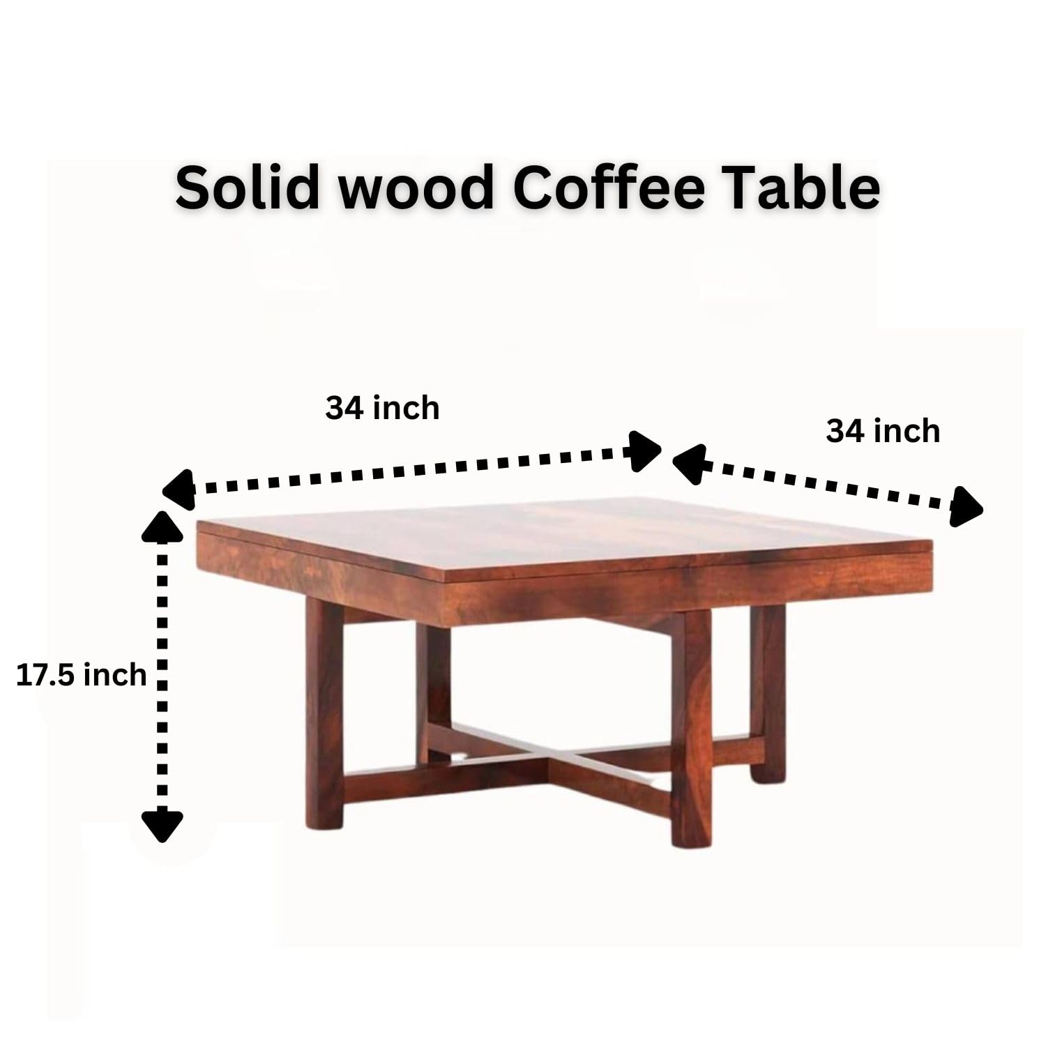 Premium Sheesham Solid Wood Coffee Tea Center Table with 4 Stool Living Room Furniture - Teak Finish