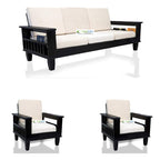 KendalWood Furniture Walnut Black Finish Solid Sheesham Wood 3+1+1 5 Seater Sofa Set with Cushions