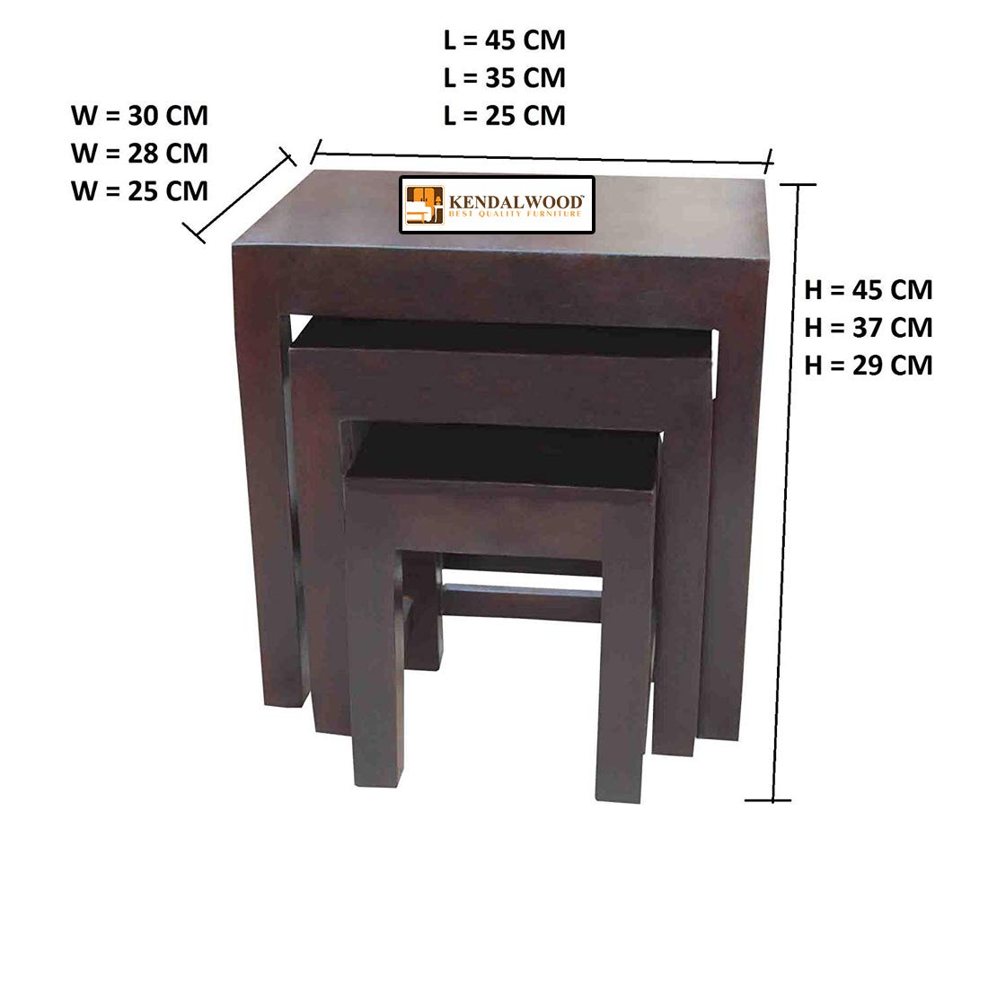 Sheesham Wood Nesting Stools for Living Room, Wooden Tables, Set of 3, Brown