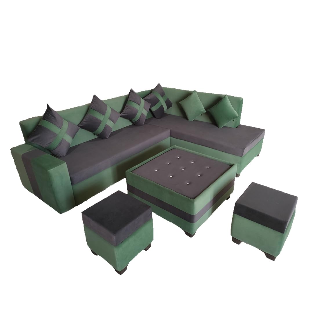 8 Seater Sofa Set, L Shape Sofa (Right Facing) 2 Ottoman, 6 Small Pillow with Coffee Table | Sofa for Home & Office Furniture