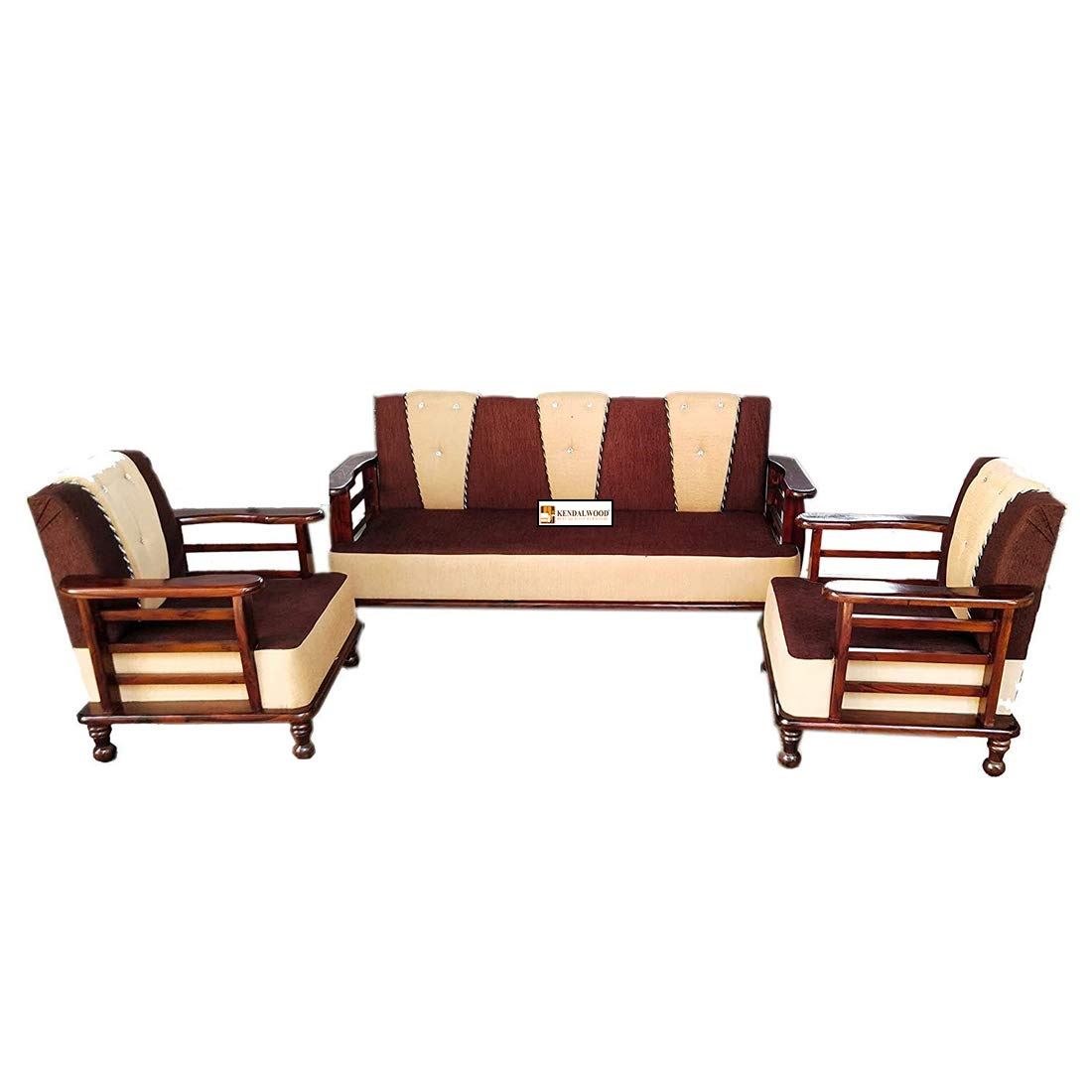 Solid Wood 5 Seater Wooden Sofa Set for Living Room Furniture Fabric 3 + 1 +1 Sofa Set