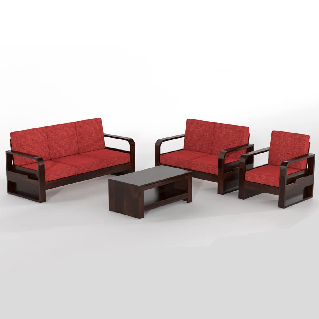 Solid Wood 6 Seater Wooden Sofa Set for Living Room Furniture 6 Seater 3+2+1 Fabric Sofa Set with Center Table