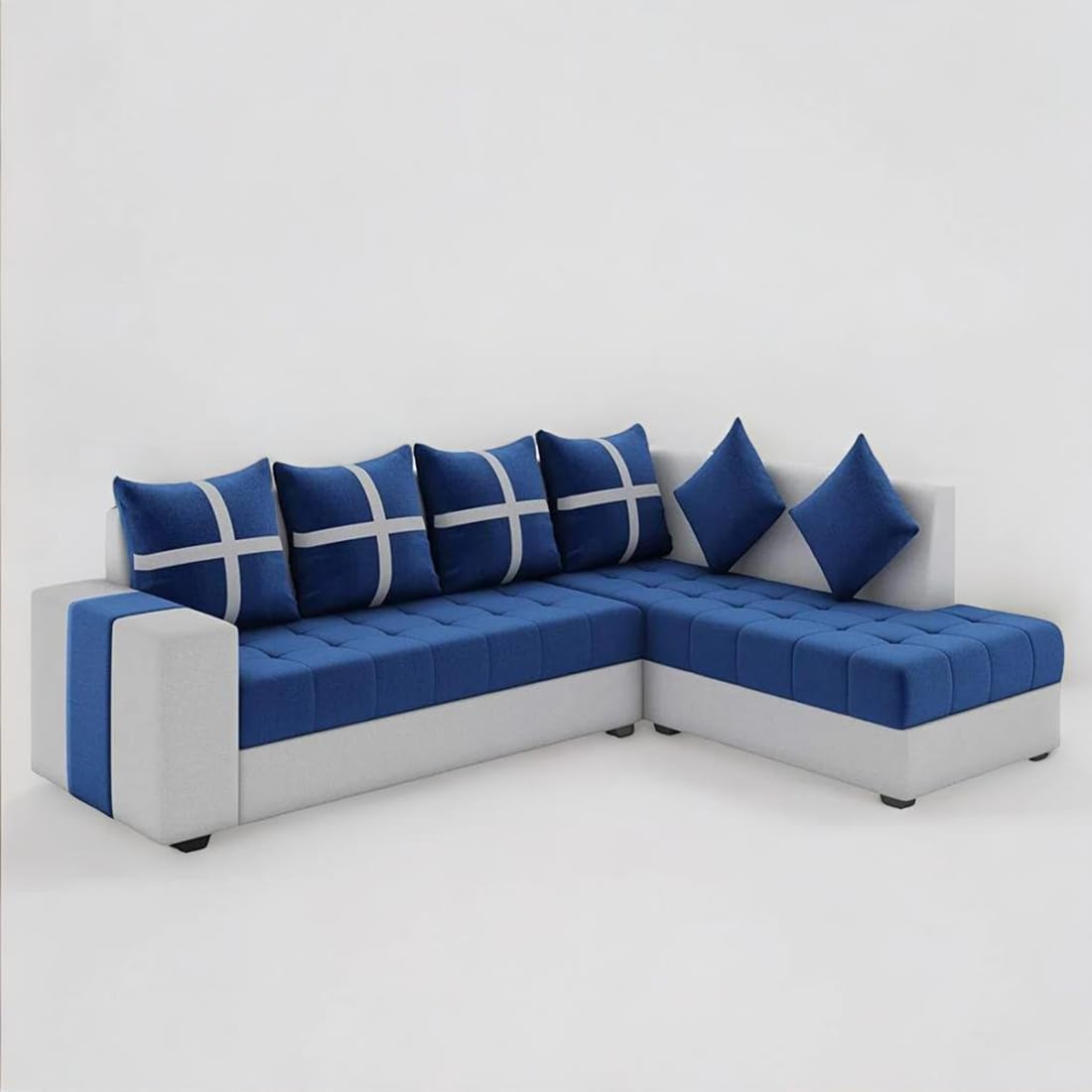 6-Seater L Shape Corner Sofa for Living Room | 6-Seater L Shape Sofa (Right Facing) with 6 Small Pillow | Sofa for Home & Office Furniture