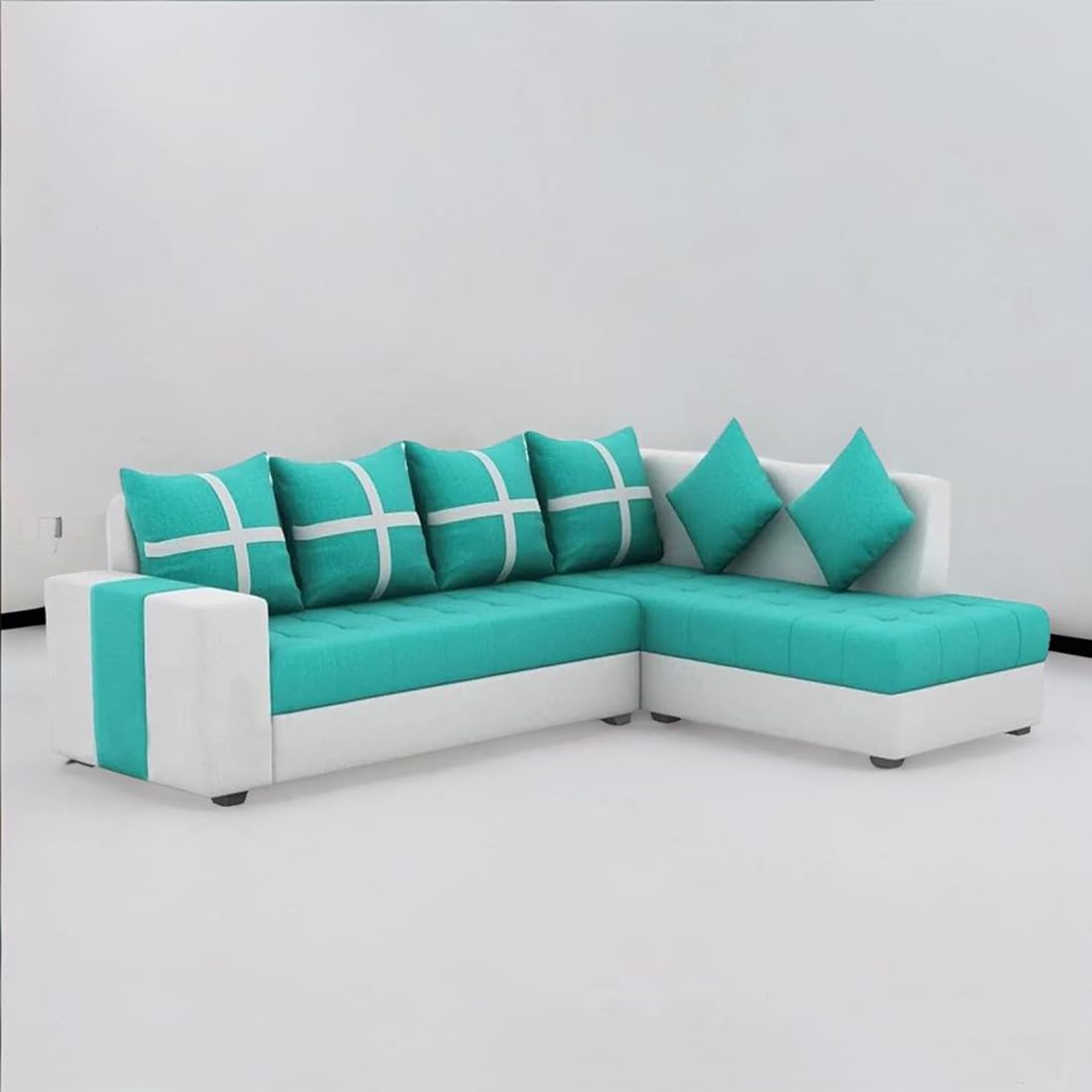 6-Seater L Shape Corner Sofa for Living Room | 6-Seater L Shape Sofa (Right Facing) with 6 Small Pillow | Sofa for Home & Office Furniture