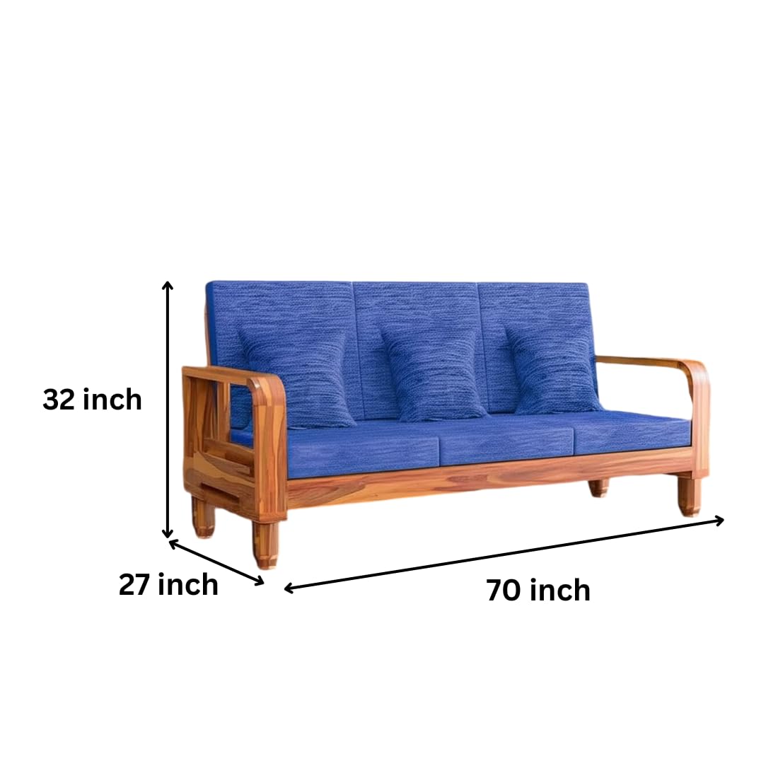 Solid Wood 3 Seater Wooden Sofa Set for Living Room Furniture Fabric 3 Seater Sofa