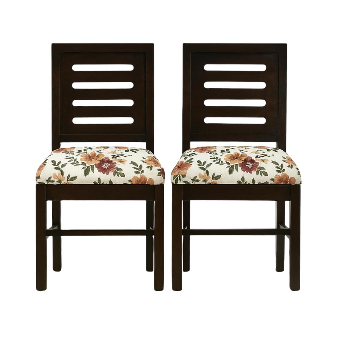 Modern Home Furniture | Solid Wood Dining Chair Set of 2 | Study Chair for Home & Office | Honey Finish with Printed Cushions