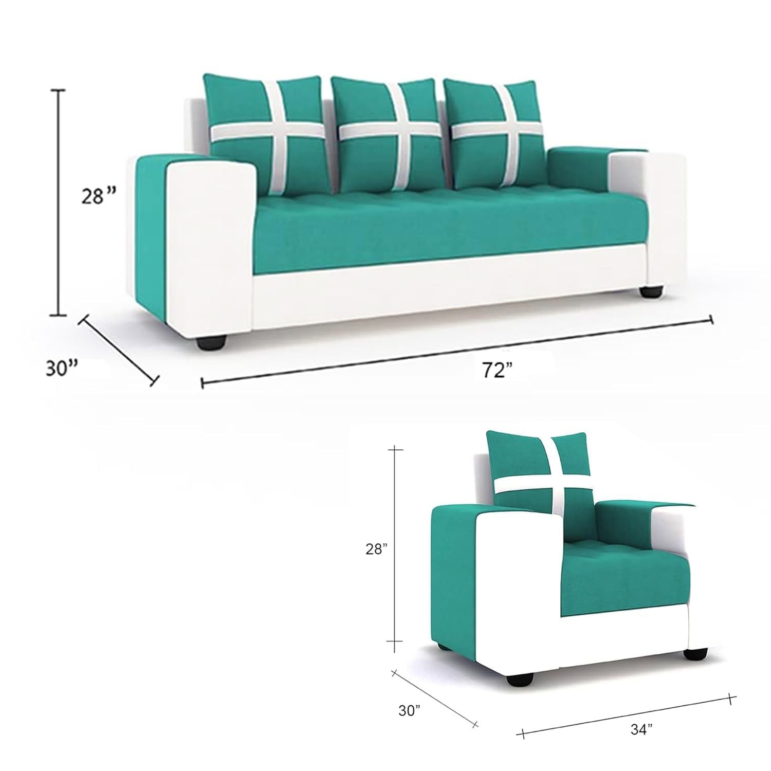 5 Seater Fabric Sofa Set for Living Room Furniture | 3 + 1 + 1 Sofa Set | Wooden Sofa for Home & Office