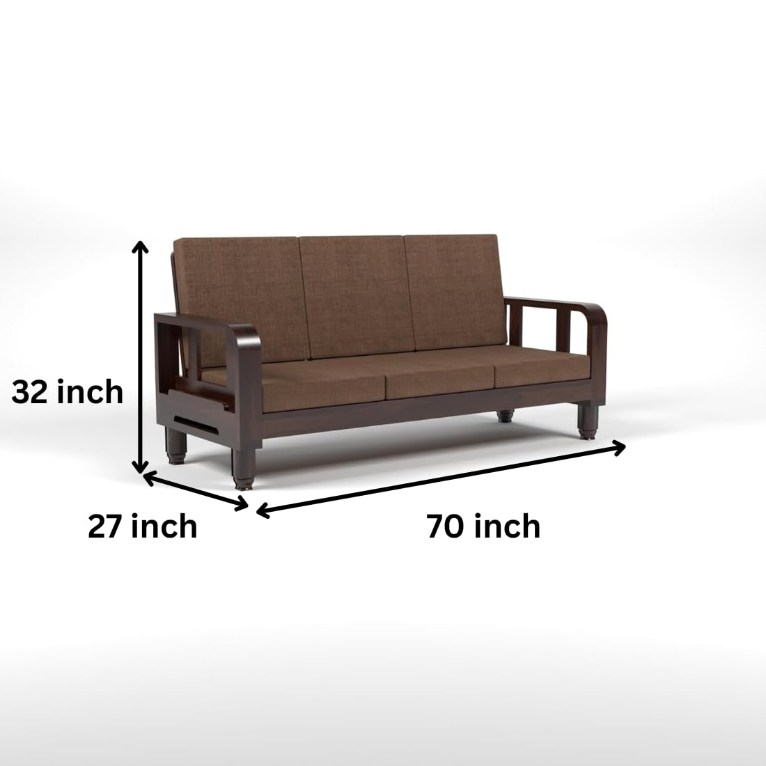Solid Wood 3 Seater Wooden Sofa Set for Living Room Furniture Fabric 3 Seater Sofa