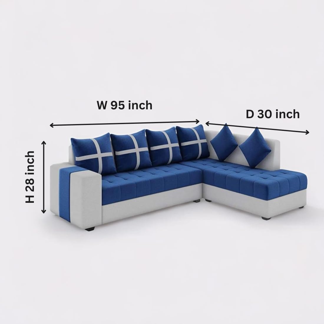 6-Seater L Shape Corner Sofa for Living Room | 6-Seater L Shape Sofa (Right Facing) with 6 Small Pillow | Sofa for Home & Office Furniture