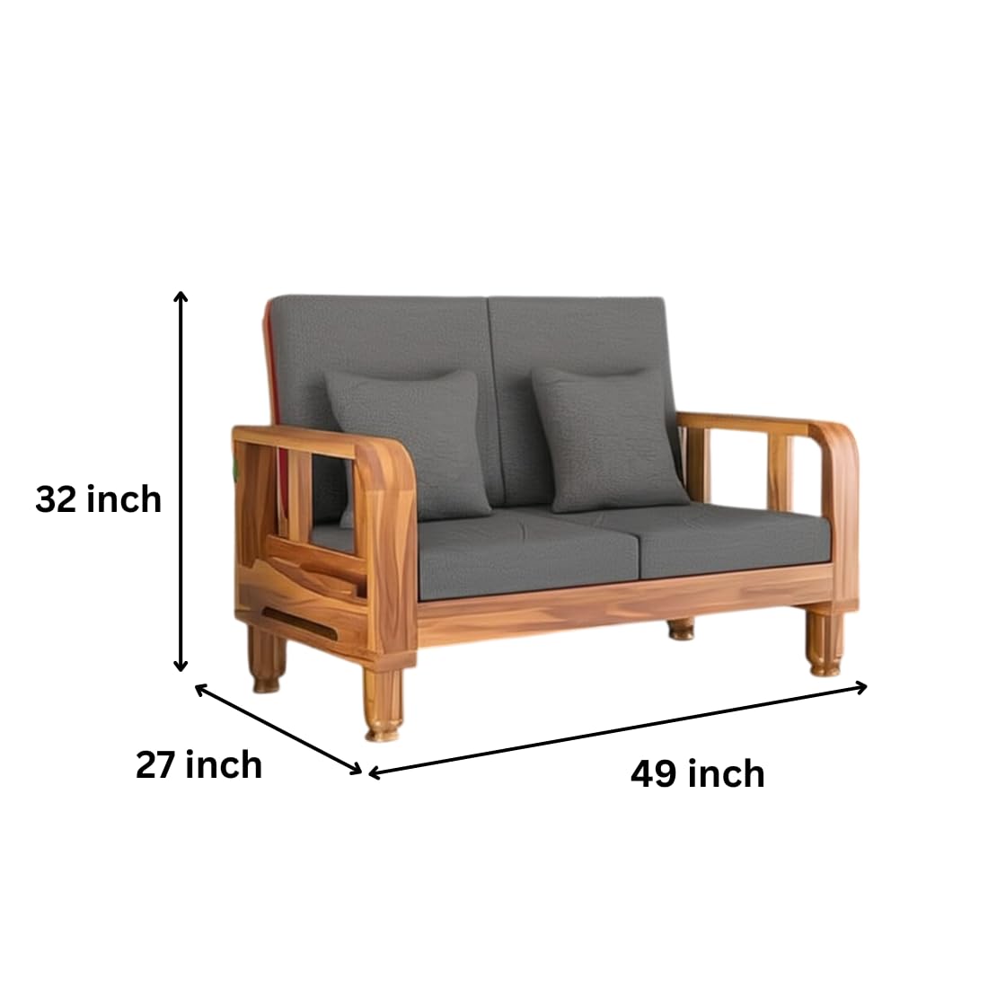 Solid Wood 2 Seater Wooden Sofa Set for Living Room Furniture | Sofa for Home & Office | 2 Seater Sofa