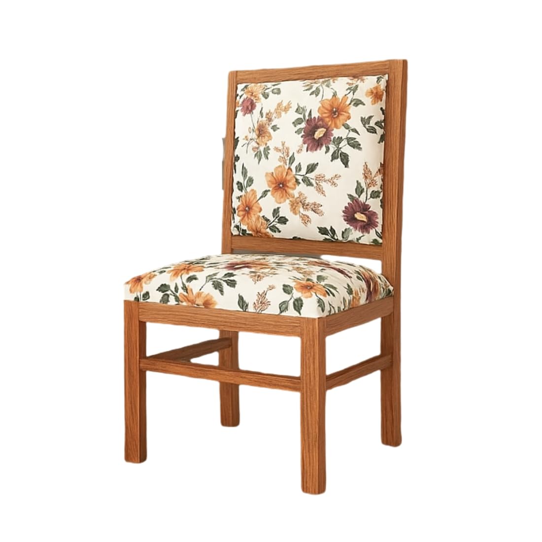 Solid Sheesham Wood Dining, Study Chair | Multipurpose Chair Set of 2 | Finish:- Honey Finish with Flower Printed Cushions