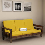 Solid Wood 3 Seater Wooden Sofa Set for Living Room Furniture Fabric 3 Seater Sofa