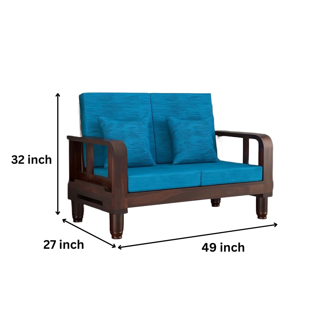 Solid Wood 2 Seater Wooden Sofa Set for Living Room Furniture Fabric 2 Seater Sofa
