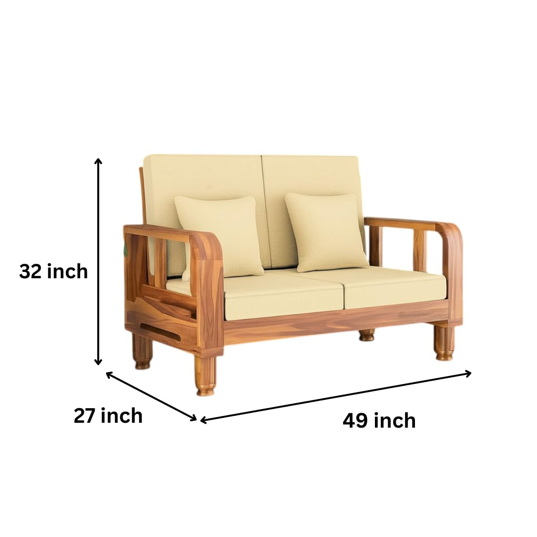 Solid Wood 2 Seater Wooden Sofa Set for Living Room Furniture | Sofa for Home & Office | 2 Seater Sofa