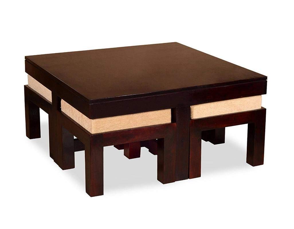 Premium Sheesham Wood Coffee Table for Living Room | Wooden Coffee Table with 4 Stool |Best Furniture for Home