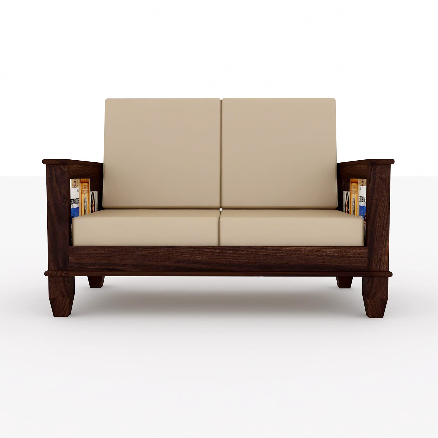 Solid Wood 2 Seater Wooden Sofa Set for Living Room Furniture Fabric 2 Seater Sofa