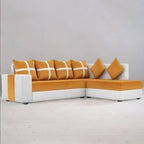 6-Seater L Shape Corner Sofa for Living Room | 6-Seater L Shape Sofa (Right Facing) with 6 Small Pillow | Sofa for Home & Office Furniture