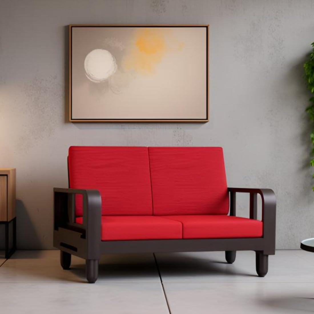 Solid Wood 2 Seater Wooden Sofa Set for Living Room Furniture Fabric 2 Seater Sofa