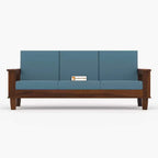 Solid Sheesham Wood 3 Seater Wooden Sofa Set with Brown Cushions 3 Seater Sofa