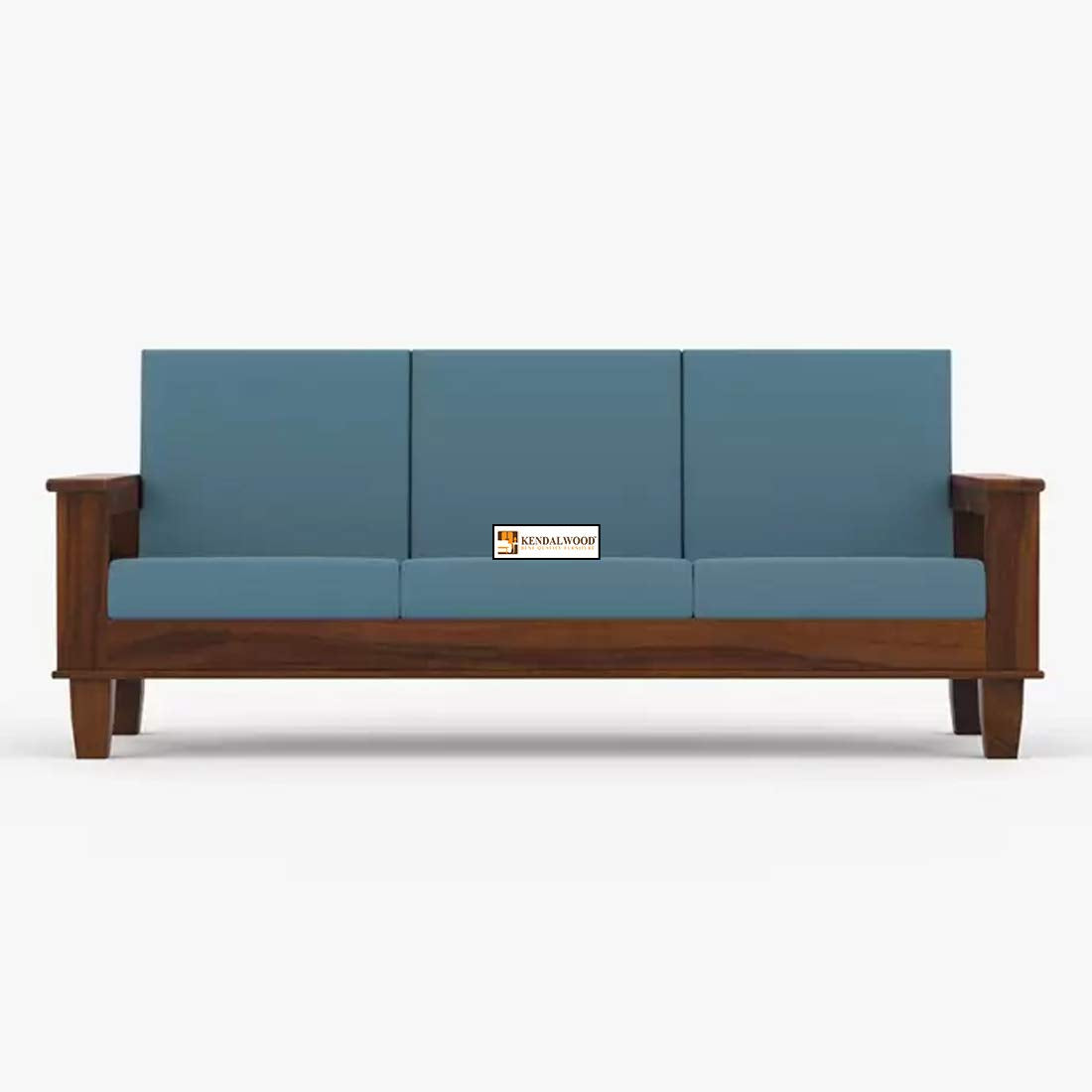 Solid Sheesham Wood 3 Seater Wooden Sofa Set with Brown Cushions 3 Seater Sofa
