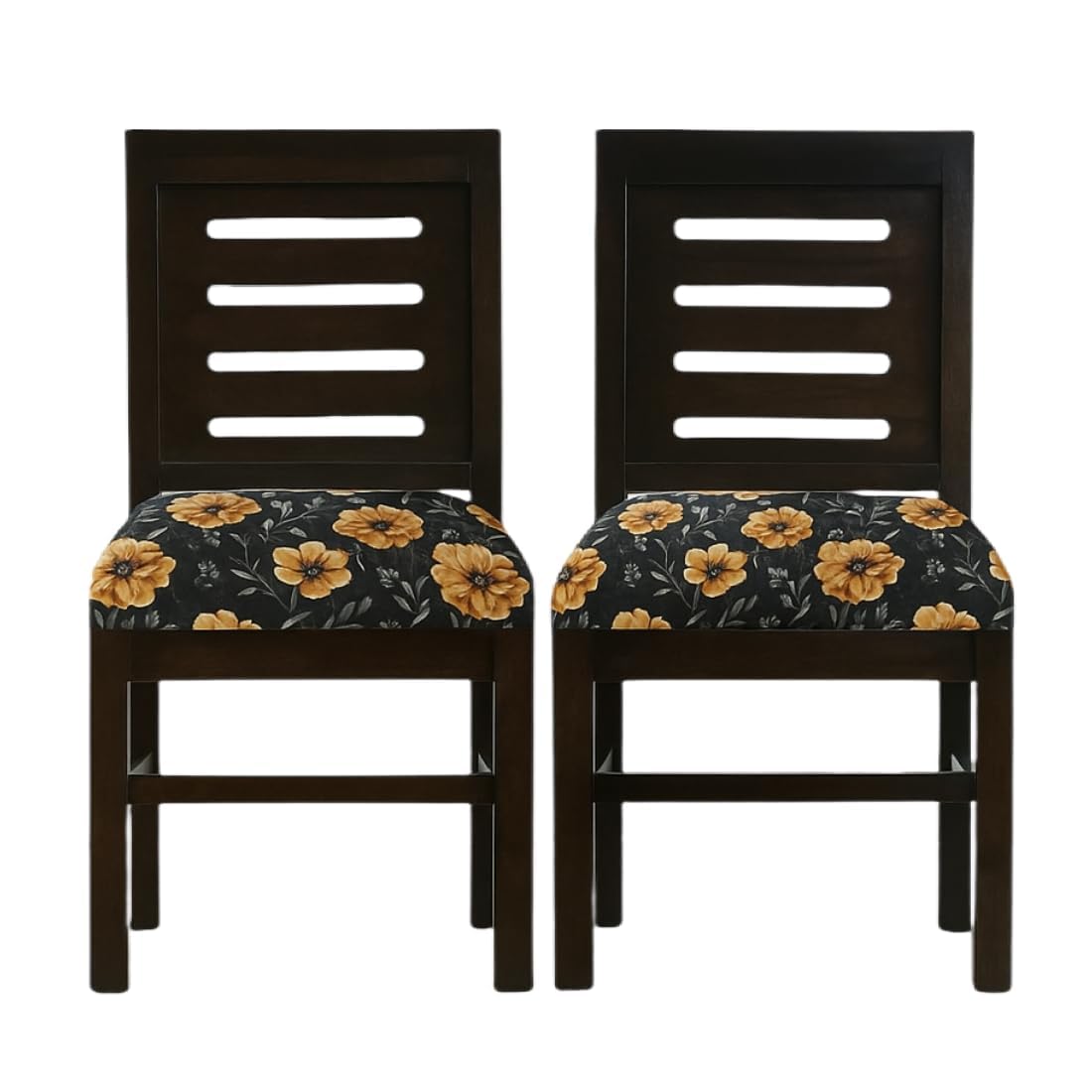 Modern Home Furniture | Solid Wood Dining Chair Set of 2 | Study Chair for Home & Office | Honey Finish with Printed Cushions
