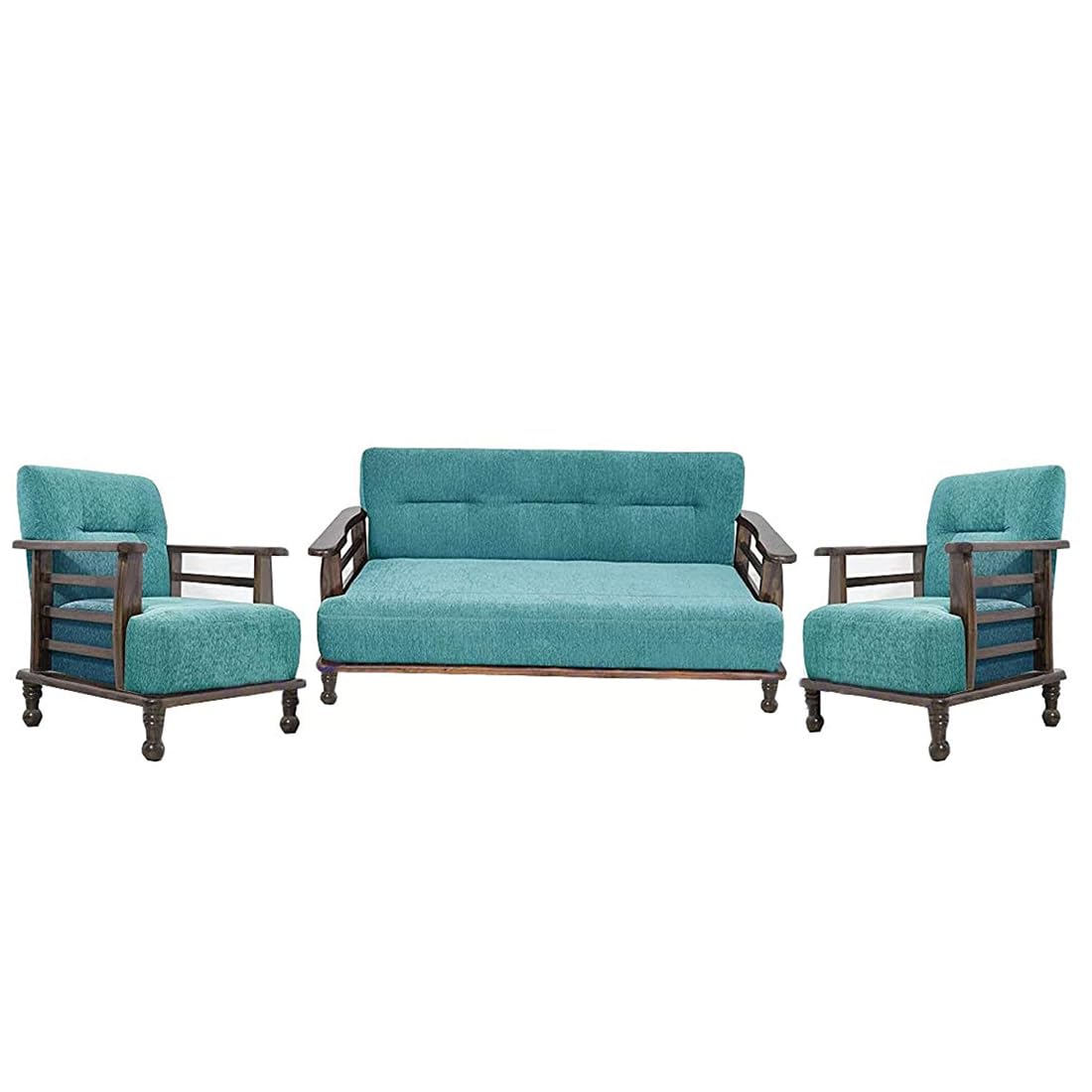 Solid Wood 5 Seater Wooden Sofa Set for Living Room Furniture | 3+1+1 Fabric Sofa Set Without Centre Table | Sofa for Home & Office Furniture