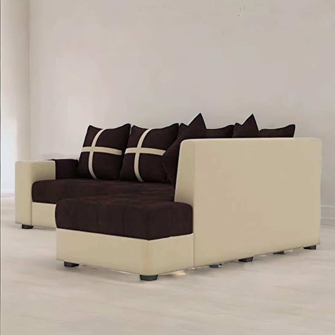 Wood Furniture 6 Seater L Shape Corner Sofa for Living Room | 6-Seater L Shape Sofa (Right Facing) with 6 Small Pillow | Sofa for Home & Office Furniture
