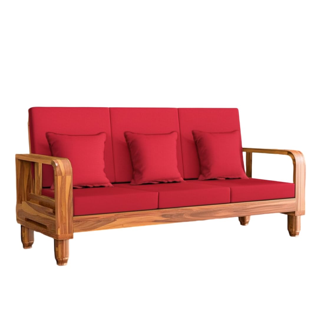 Solid Wood 3 Seater Wooden Sofa Set for Living Room Furniture Fabric 3 Seater Sofa