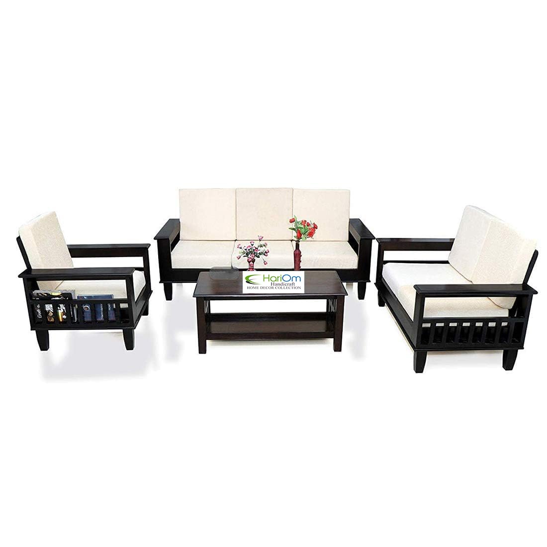 KendalWood Furniture Solid Sheesham Wood 6 Seater Sofa Set with Cushions