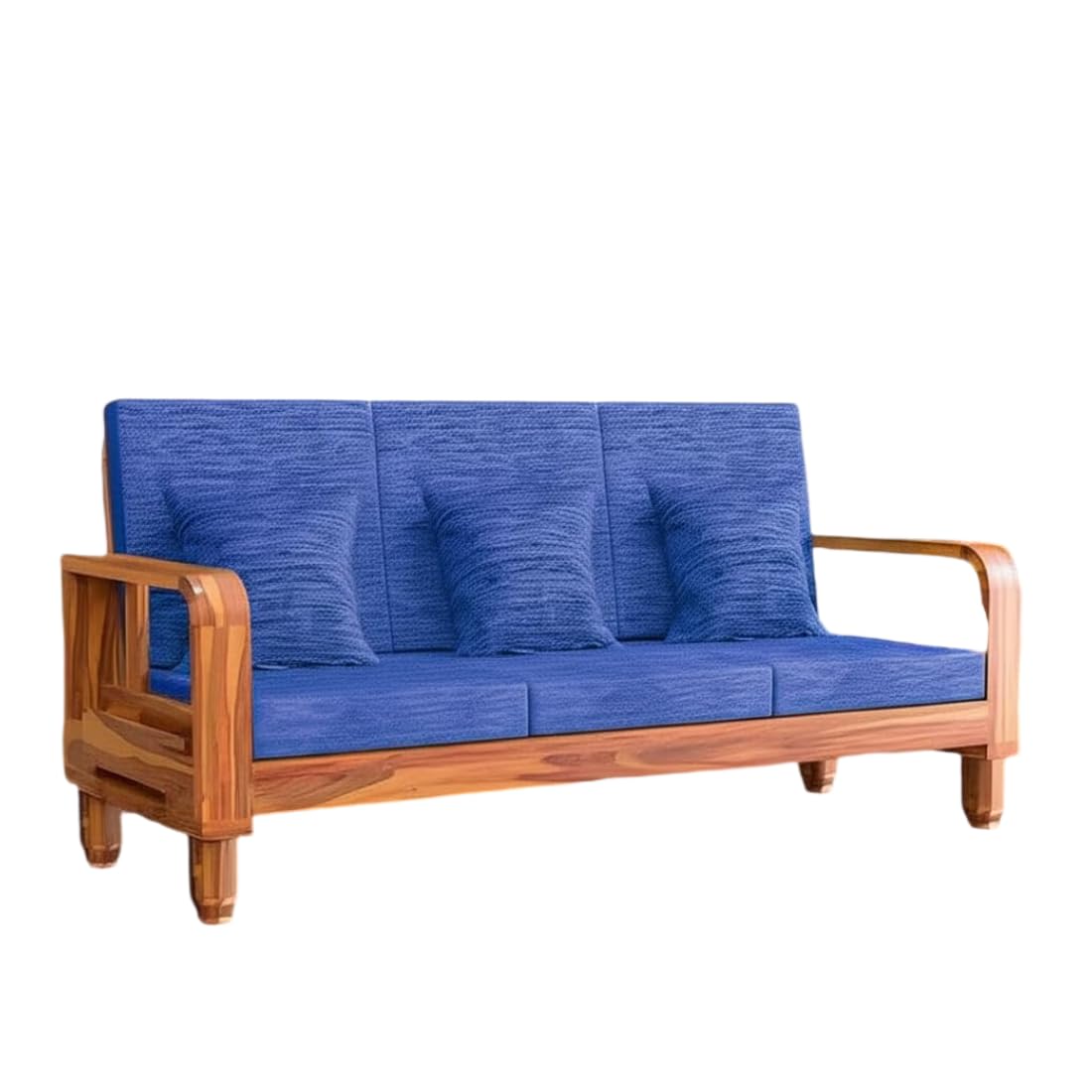 Solid Wood 3 Seater Wooden Sofa Set for Living Room Furniture Fabric 3 Seater Sofa