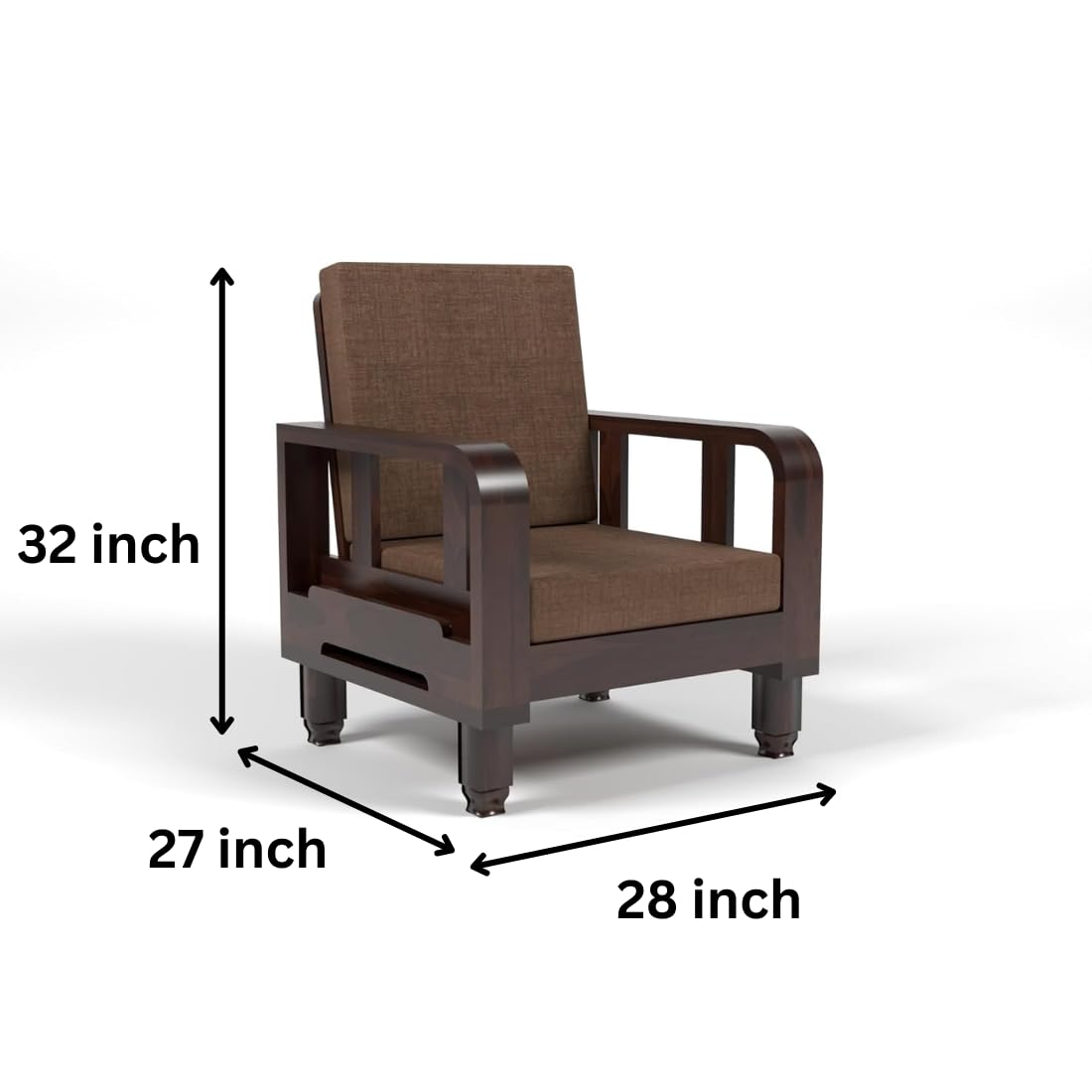 Solid Wood 1 Seater Wooden Sofa Set for Living Room Furniture | Sofa for Home & Office | 1 Seater Sofa