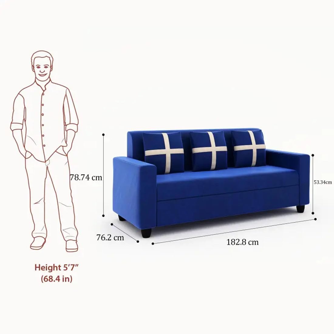 5 Seater Fabric Sofa Set for Living Room Furniture | 3 + 1 + 1 Sofa Set | Wooden Sofa for Home & Office