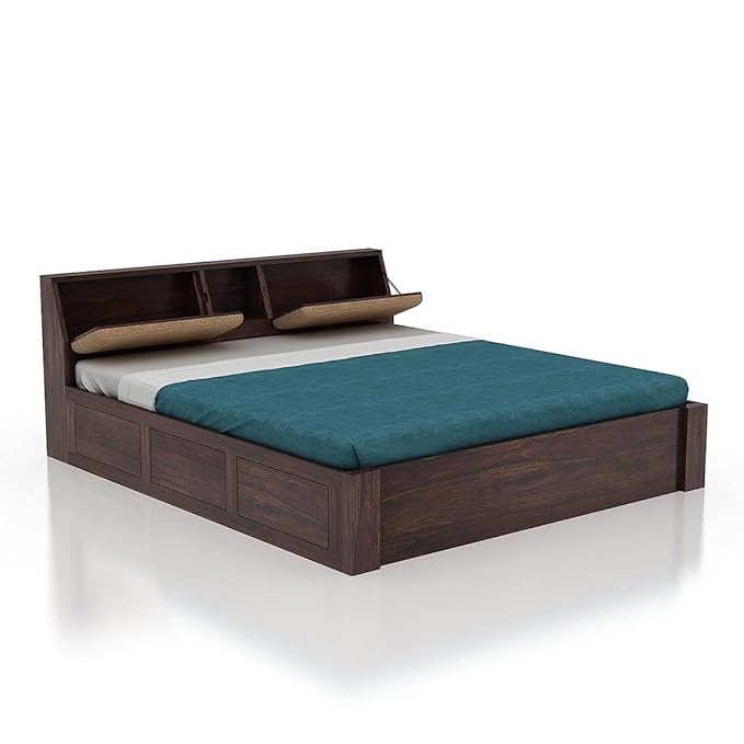 Wood Bed with Box Storage | Solid Wood Bed for Bedroom, Living Room | Wooden Bed King Size | Wooden Furniture Beds for Home