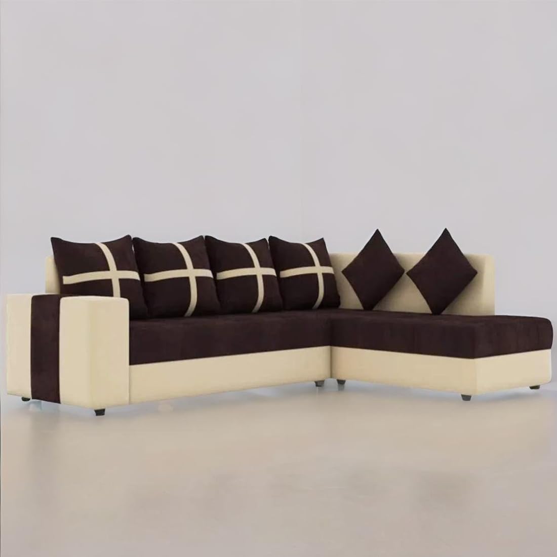 Wood Furniture 6 Seater L Shape Corner Sofa for Living Room | 6-Seater L Shape Sofa (Right Facing) with 6 Small Pillow | Sofa for Home & Office Furniture