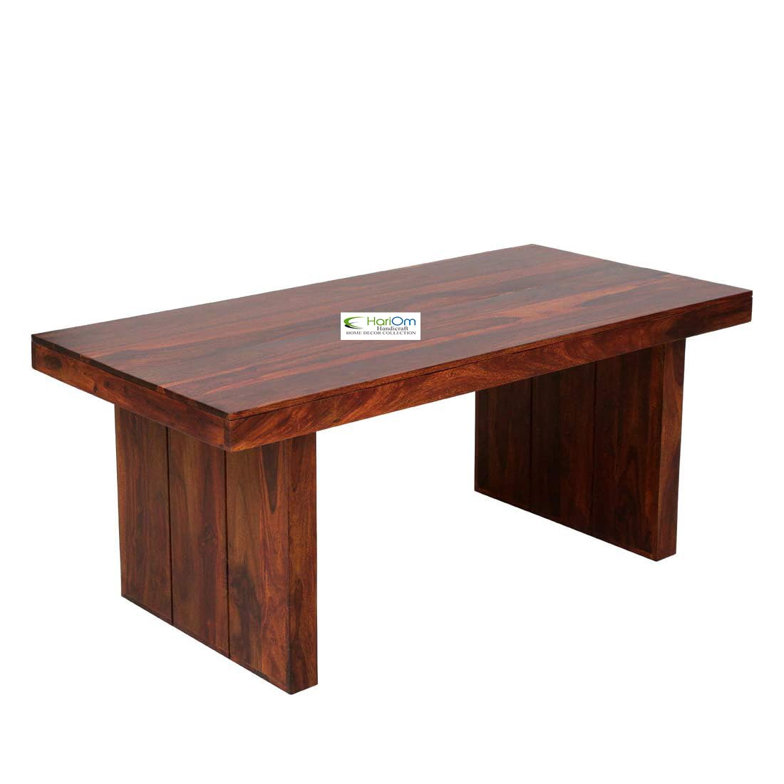 Sheesham Wood 6 Seater Teak Finish Dining Table with Chairs and White Cushion