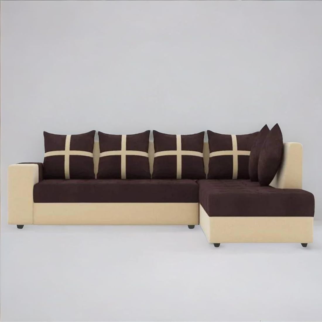 Wood Furniture 6 Seater L Shape Corner Sofa for Living Room | 6-Seater L Shape Sofa (Right Facing) with 6 Small Pillow | Sofa for Home & Office Furniture