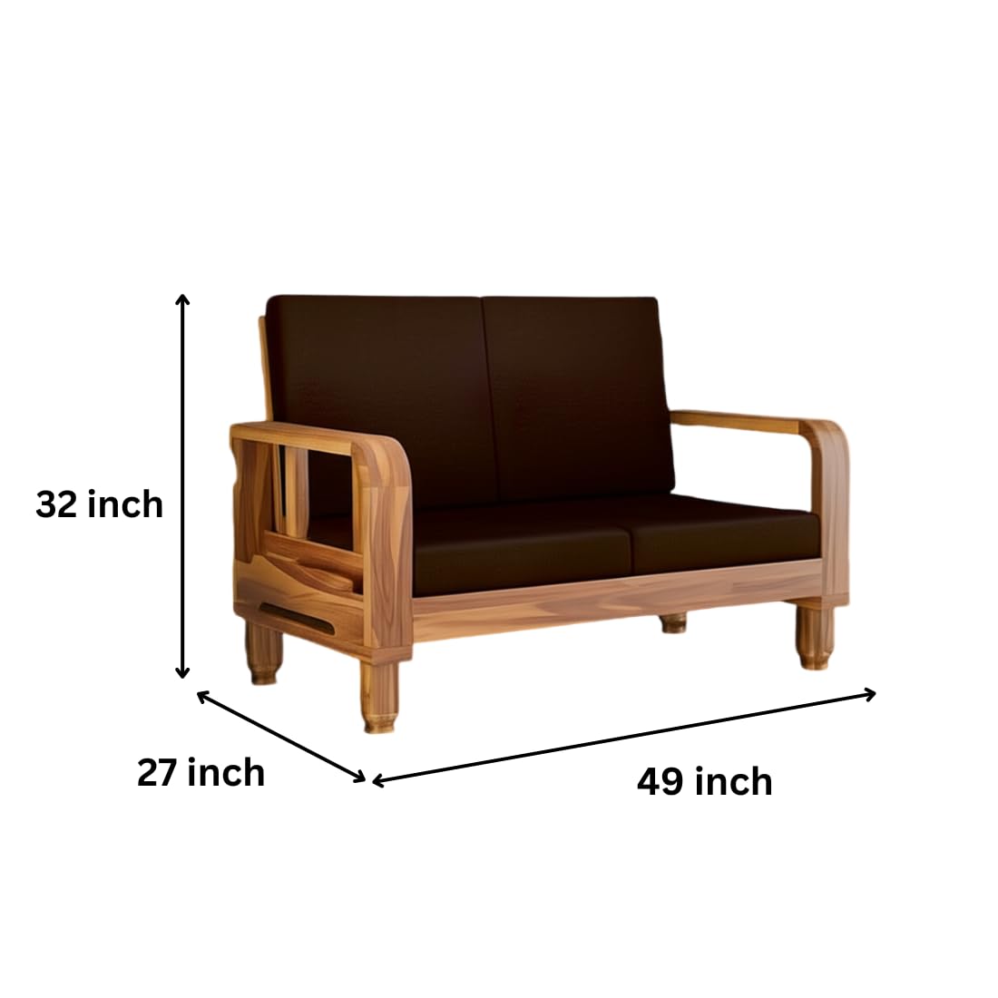 Solid Wood 2 Seater Wooden Sofa Set for Living Room Furniture Fabric 2 Seater Sofa