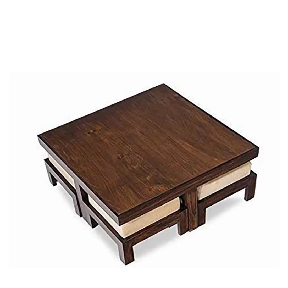 Premium Sheesham Wood Coffee Table for Living Room | Wooden Coffee Table with 4 Stool |Best Furniture for Home