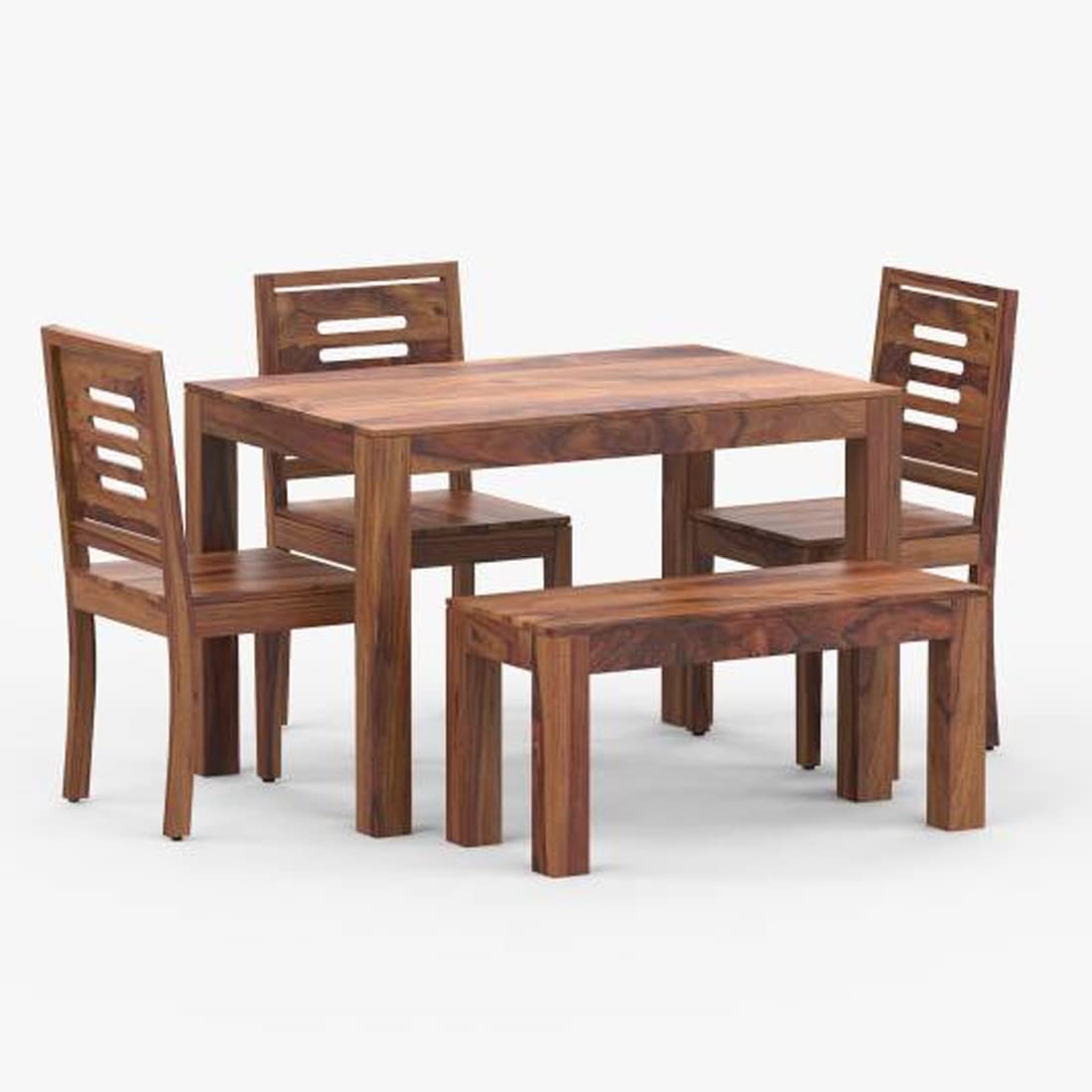 Sheesham Wood Dining Table Set with 3 Chairs +1 Bench | Dining Room Furniture