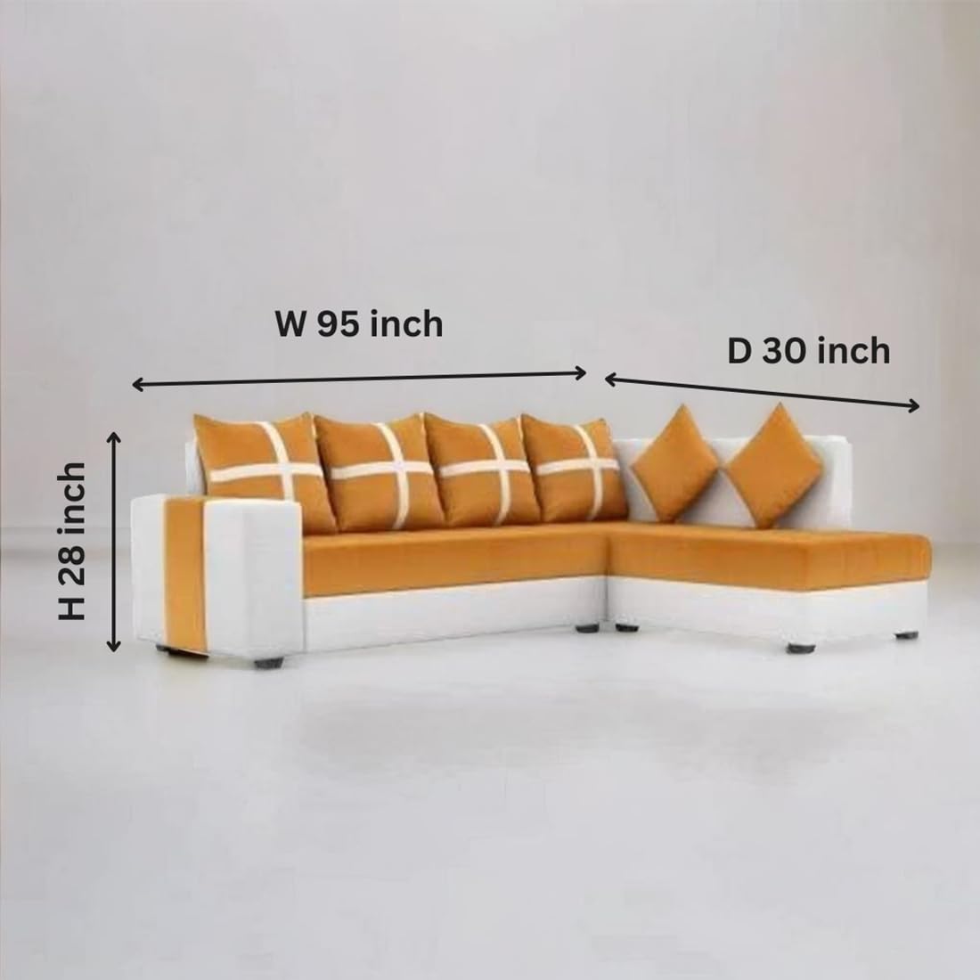 6-Seater L Shape Corner Sofa for Living Room | 6-Seater L Shape Sofa (Right Facing) with 6 Small Pillow | Sofa for Home & Office Furniture