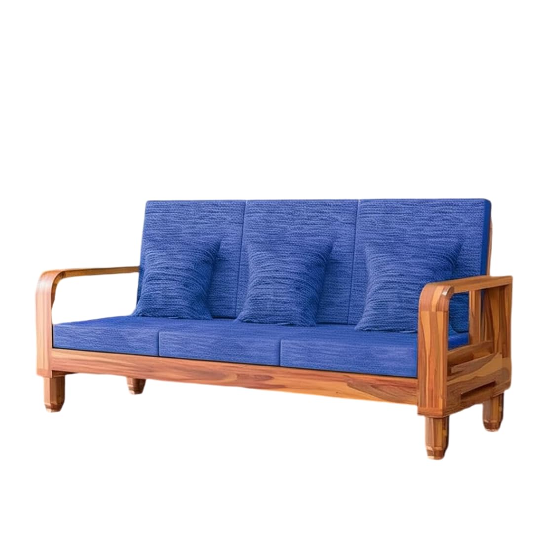 Solid Wood 3 Seater Wooden Sofa Set for Living Room Furniture Fabric 3 Seater Sofa