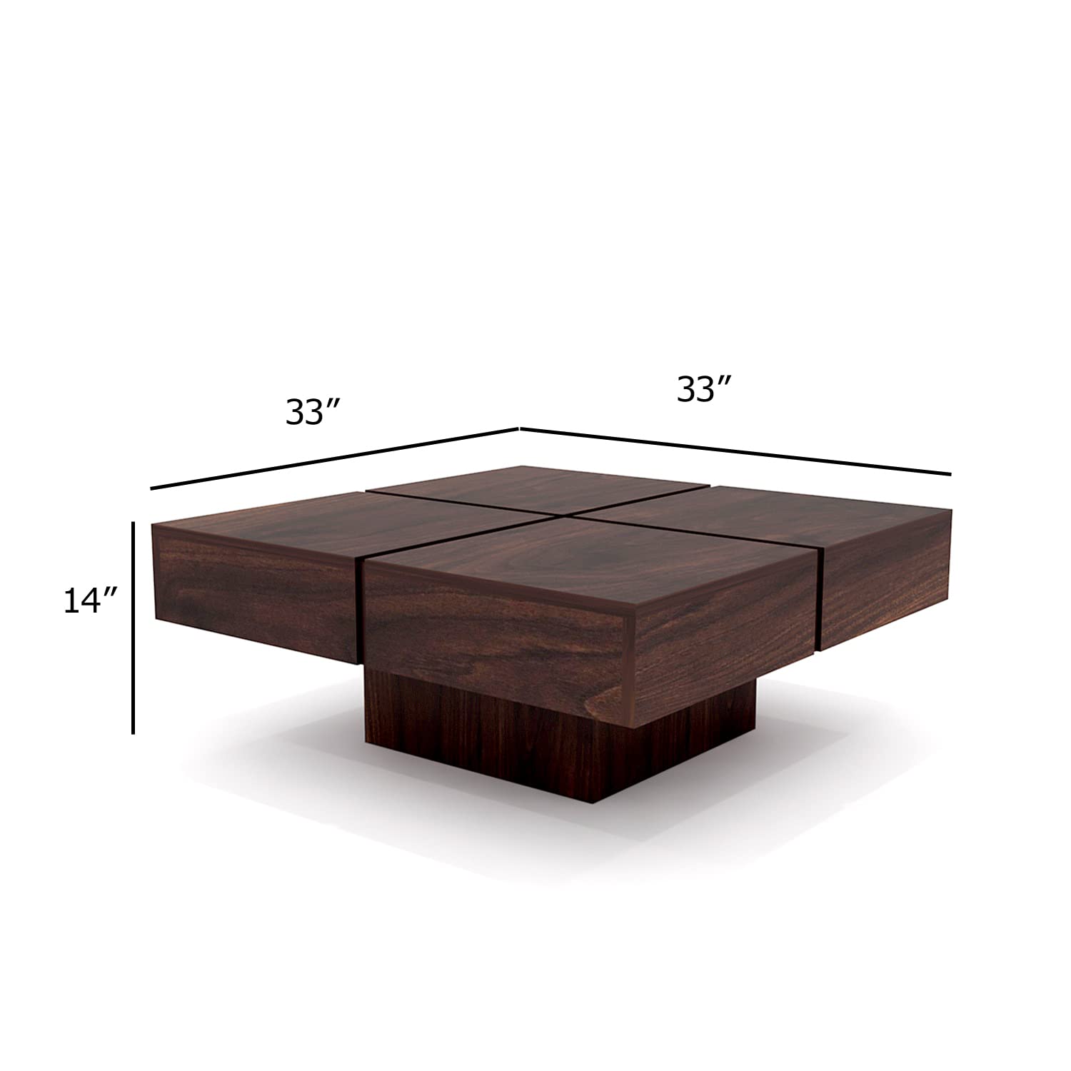 KendalWood Furniture Sheesham Wood Rectangle Dark Walnut Finish Pre Assemble Coffee Table for Living Room