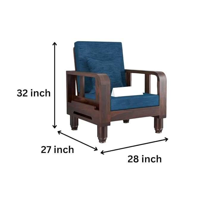 Solid Wood 1 Seater Wooden Sofa Set for Living Room Furniture Fabric 1 Seater Sofa