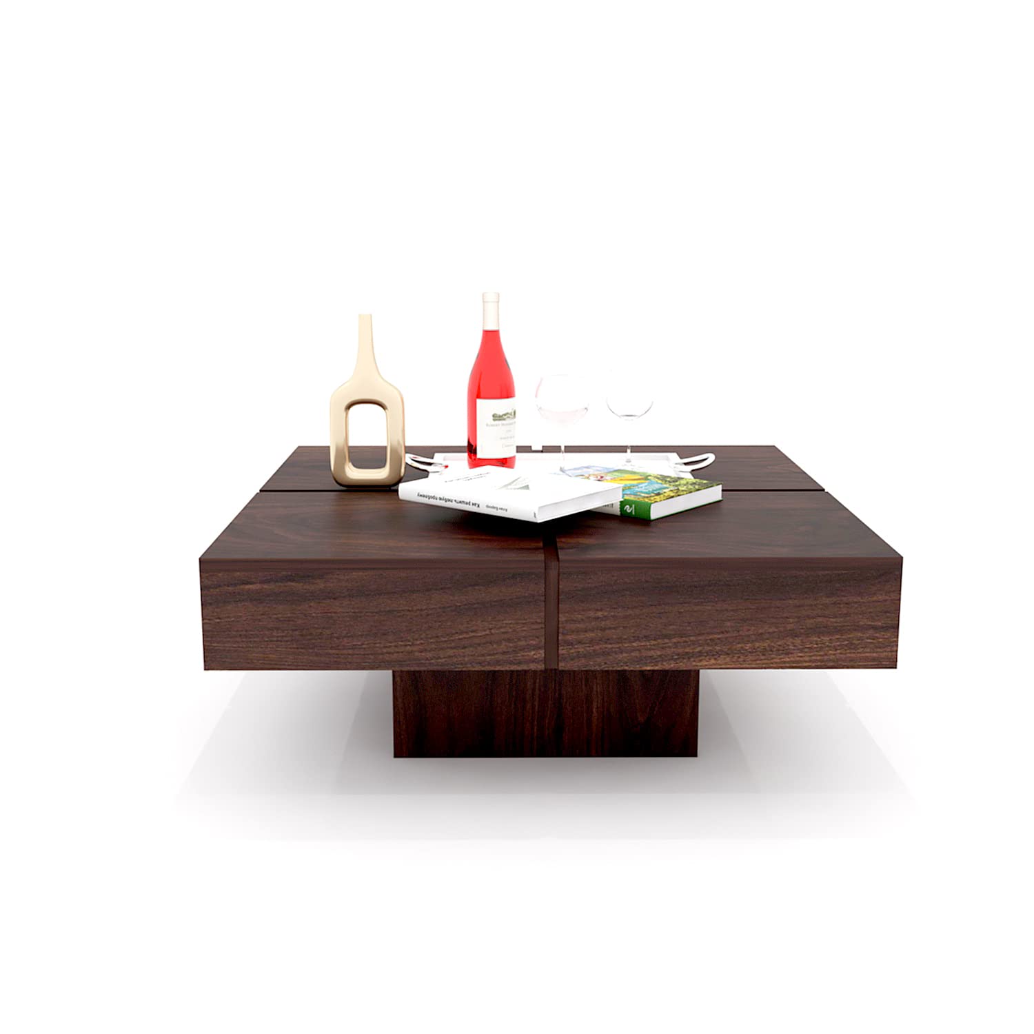 KendalWood Furniture Sheesham Wood Rectangle Dark Walnut Finish Pre Assemble Coffee Table for Living Room